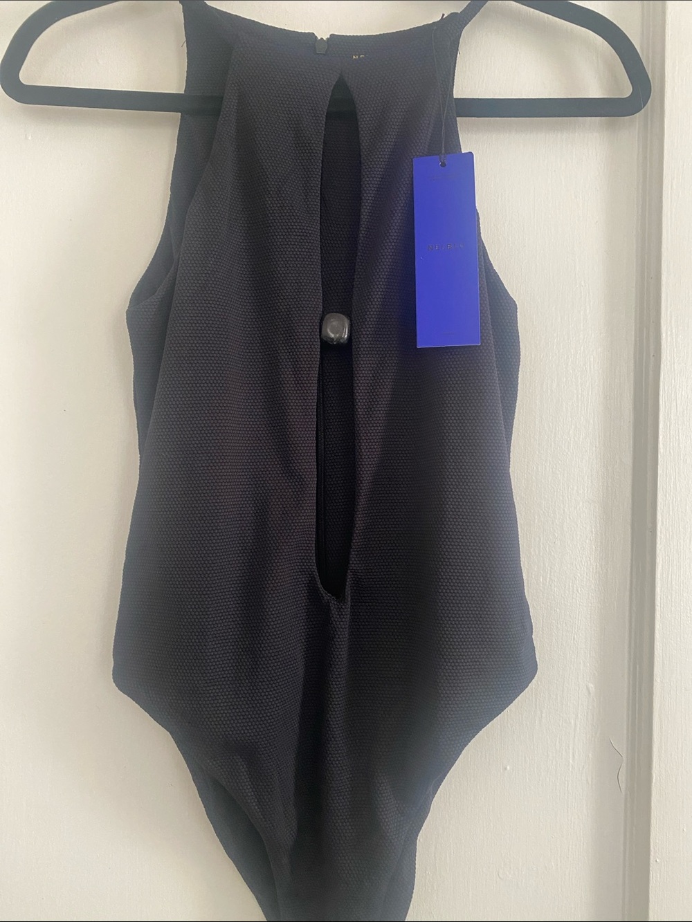 Black Keyhole High-Neck One-Piece Swimsuit